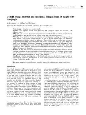 Deltoid Triceps Transfer and Functional Independence of People with Tetraplegia