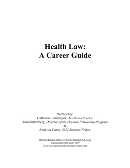 Health Law: a Career Guide