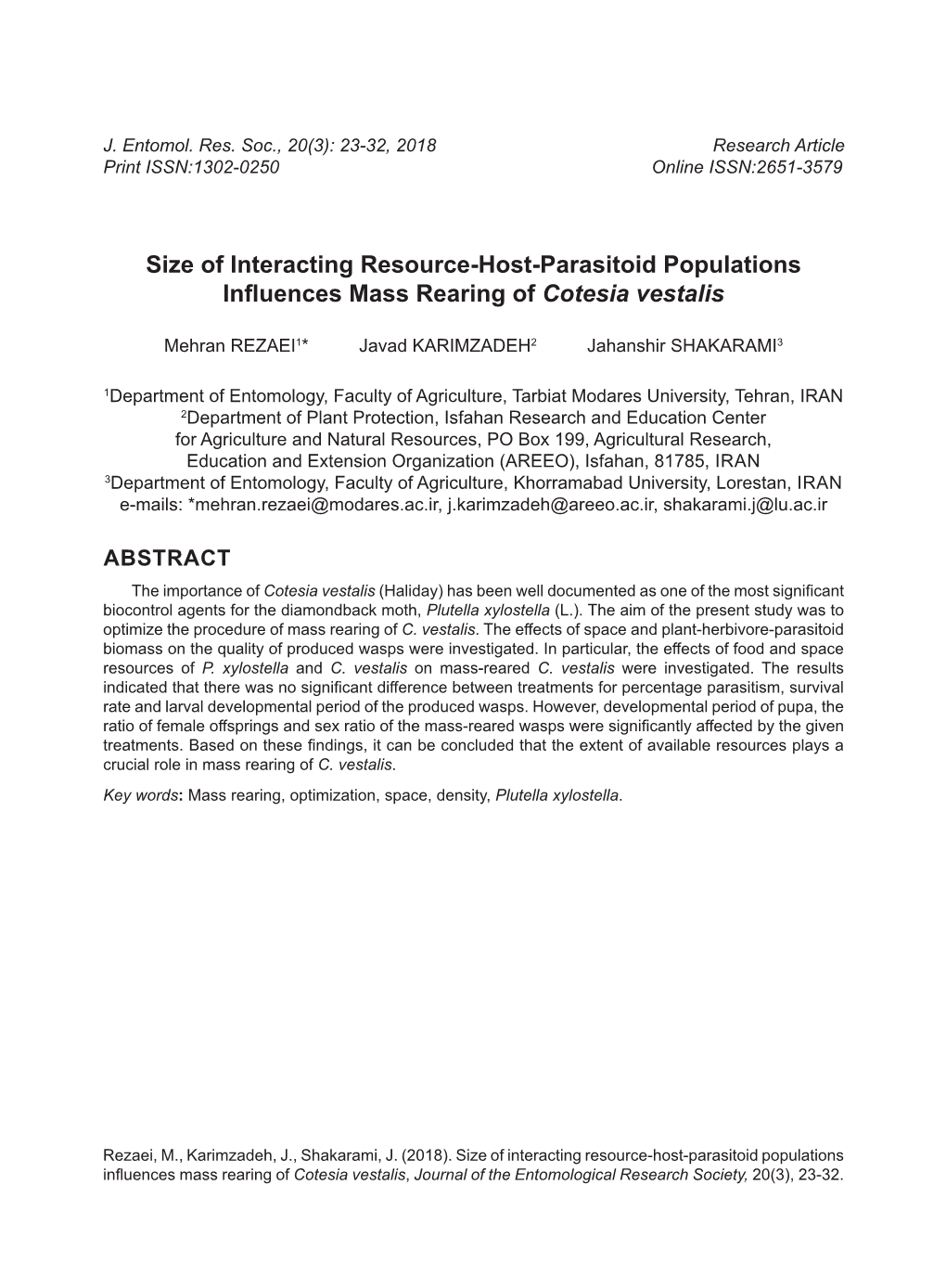 Size of Interacting Resource-Host-Parasitoid Populations Influences Mass Rearing of Cotesia Vestalis