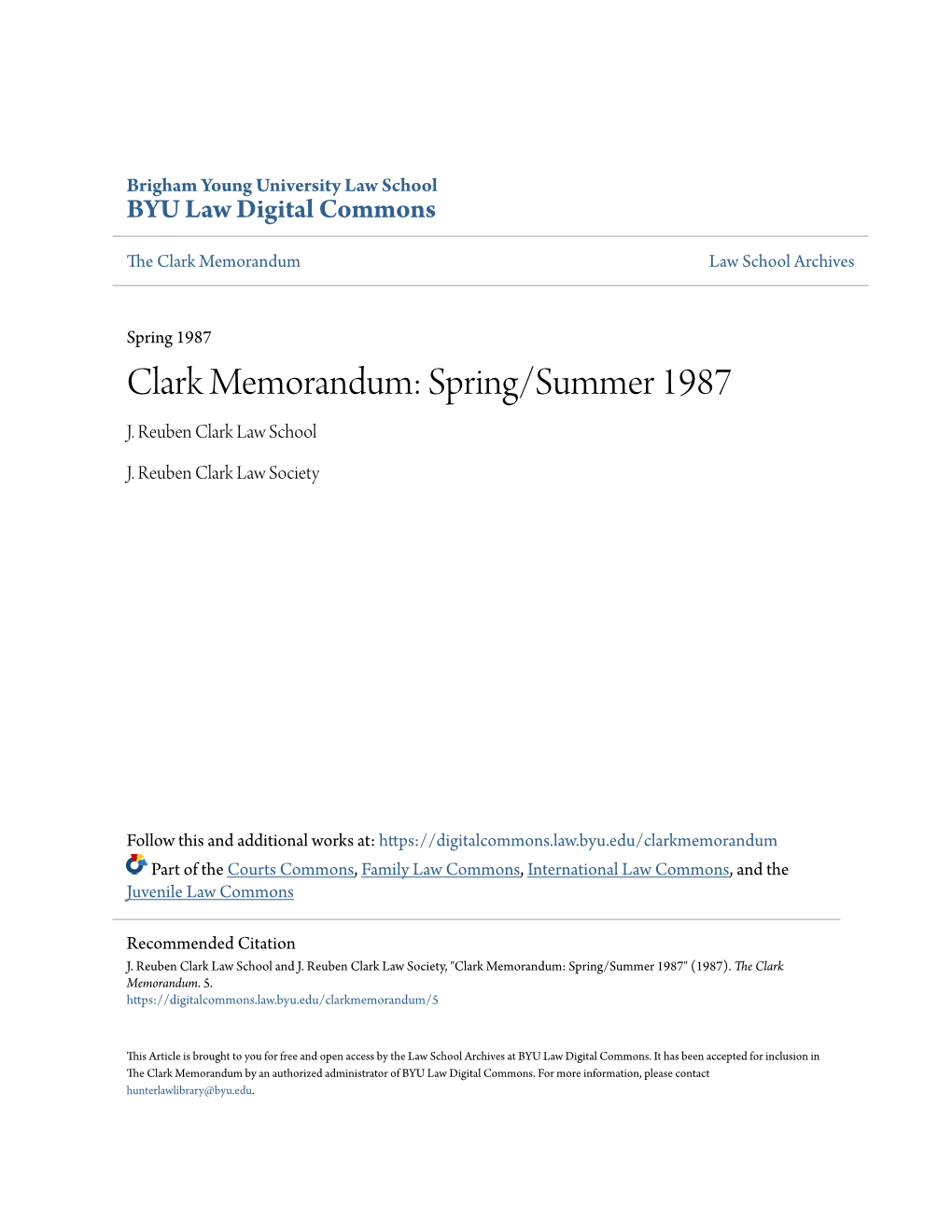 Clark Memorandum: Spring/Summer 1987 J