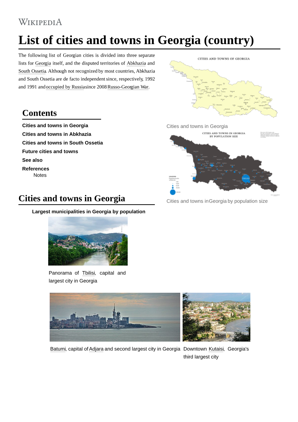 List of Cities and Towns in Georgia (Country)