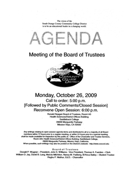 Meeting of the Board of Trustees Monday, October 26,2009