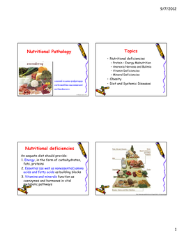 Nutritional Pathology Topics Nutritional Deficiencies