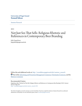 Religious Rhetoric and References in Contemporary Beer Branding Julie Kappelman Jkappelman@Pugetsound.Edu