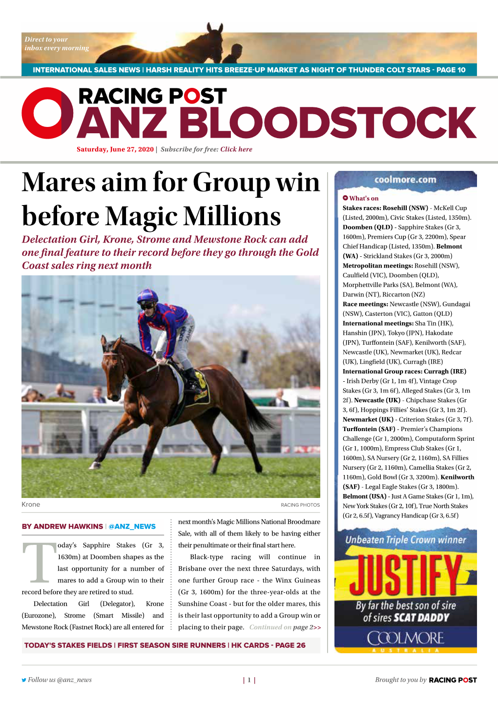 Mares Aim for Group Win Before Magic Millions | 2 | Saturday, June 27, 2020