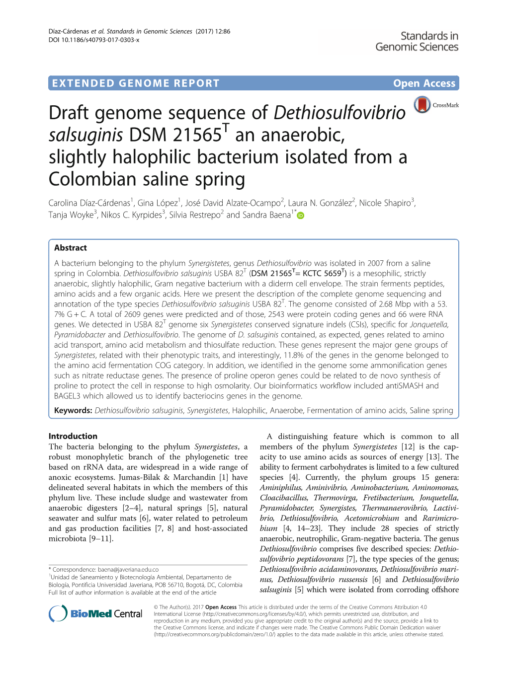 Draft Genome Sequence of Dethiosulfovibrio Salsuginis DSM