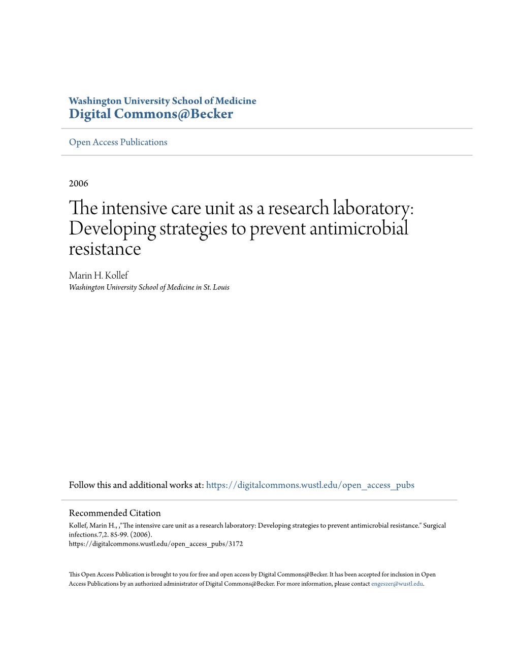 Developing Strategies to Prevent Antimicrobial Resistance Marin H