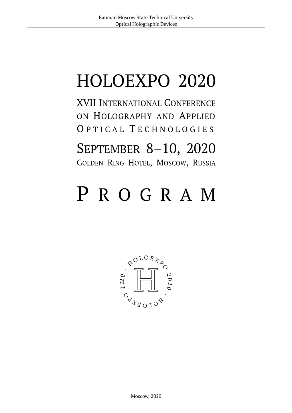 Holoexpo 2020 P R O G R