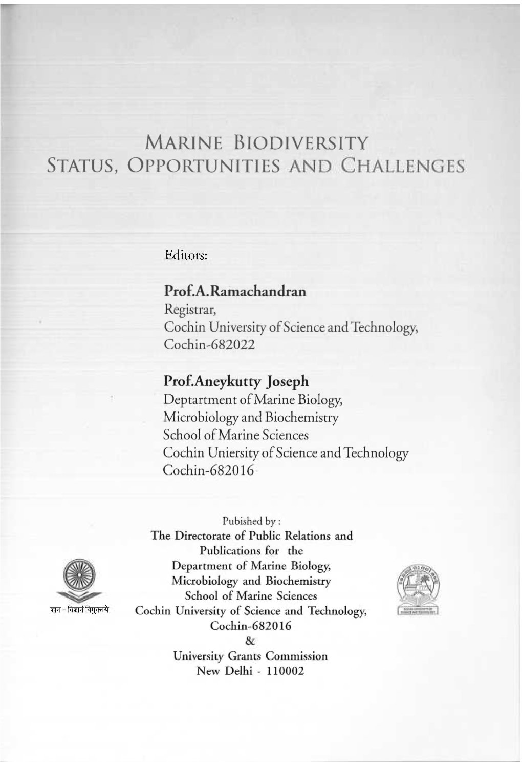 Marine Biodiversity Status, Opportunities