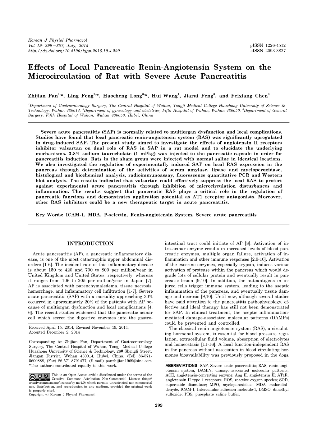 Effects of Local Pancreatic Renin-Angiotensin System on the Microcirculation of Rat with Severe Acute Pancreatitis