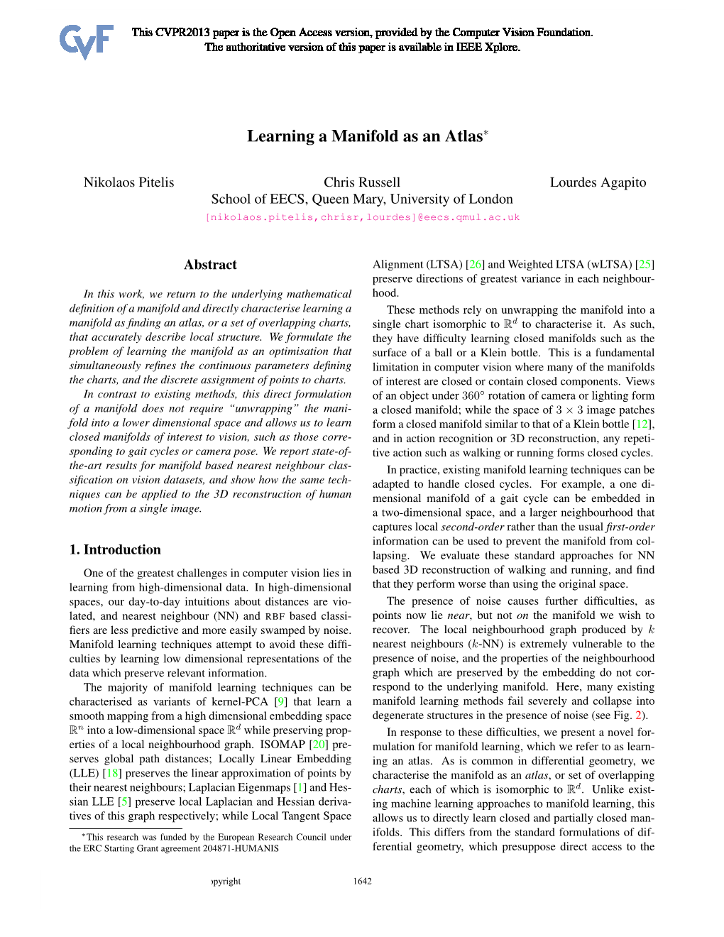 Learning a Manifold As an Atlas∗