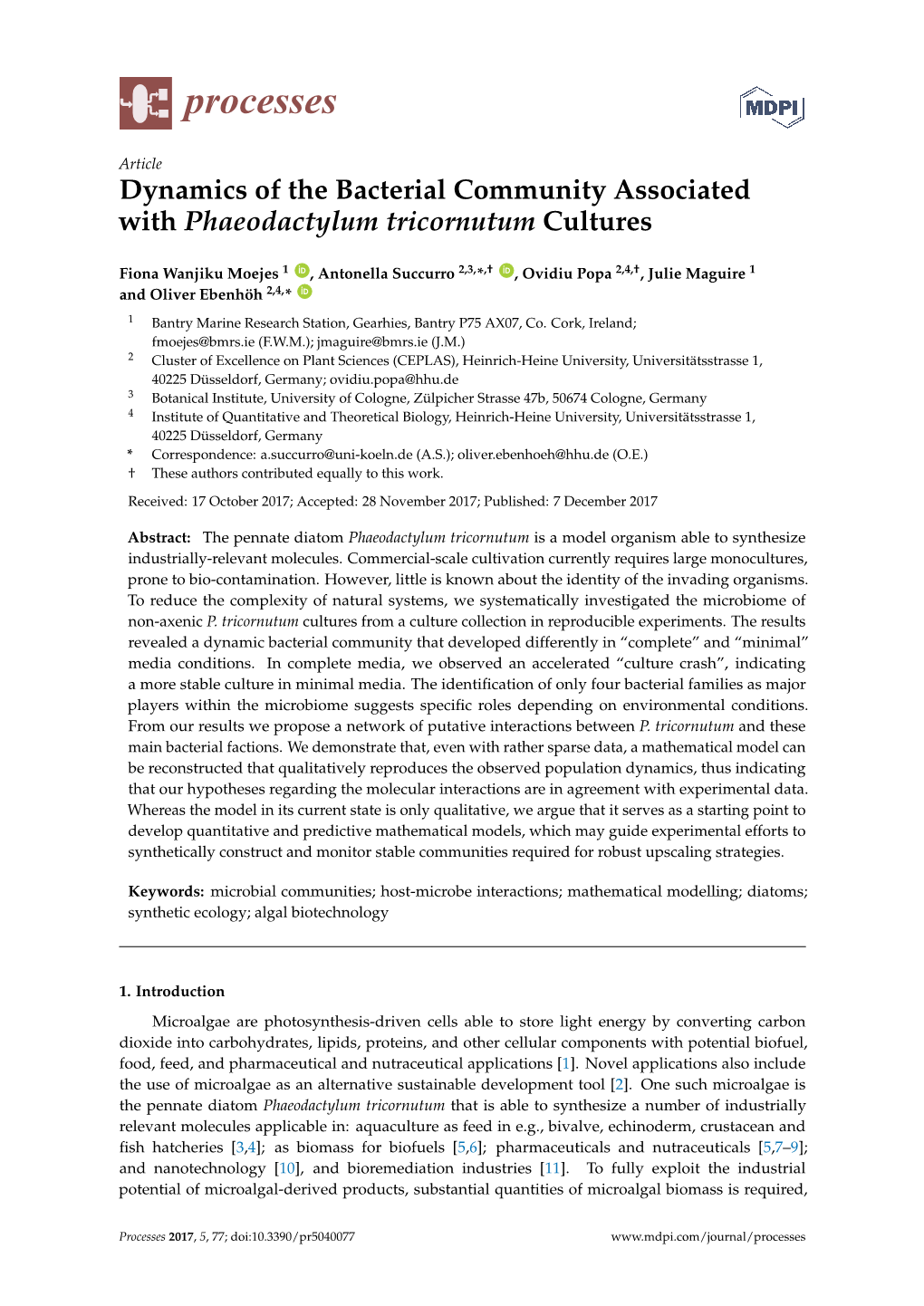 Dynamics of the Bacterial Community Associated with Phaeodactylum Tricornutum Cultures