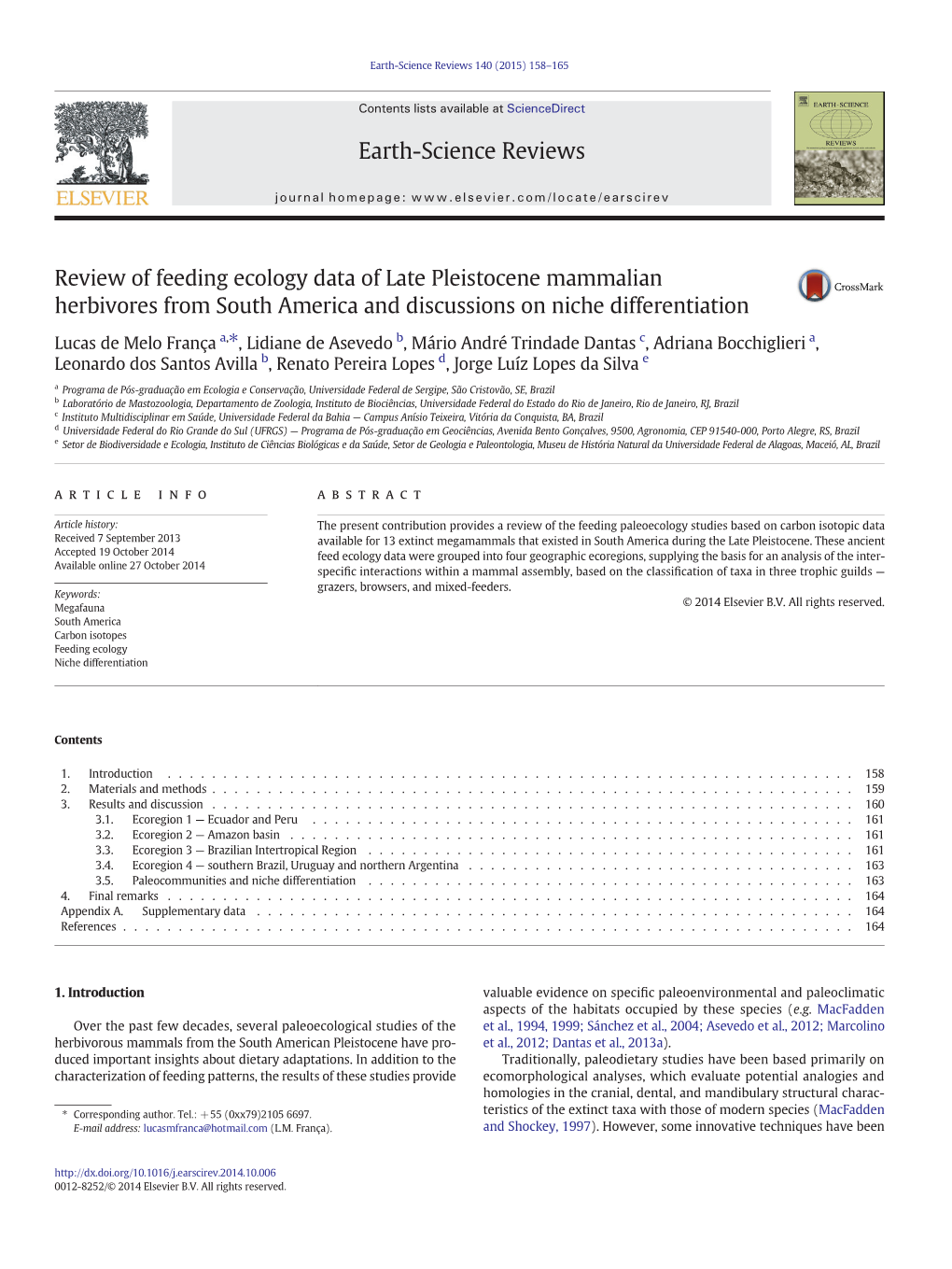 Review of Feeding Ecology Data of Late Pleistocene Mammalian Herbivores from South America and Discussions on Niche Differentiation