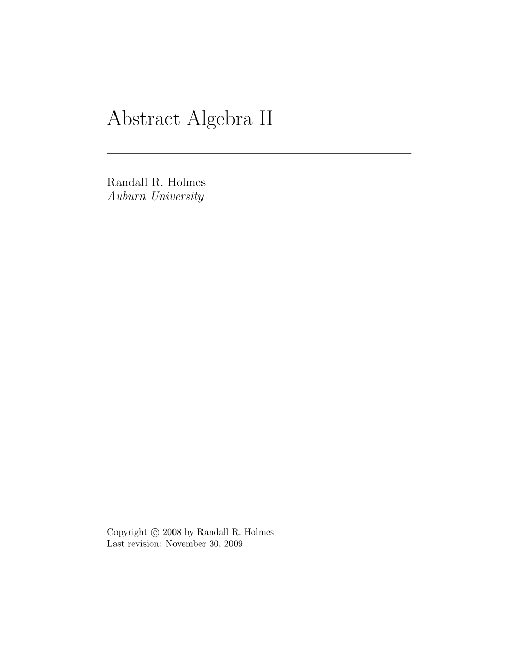 Abstract Algebra II