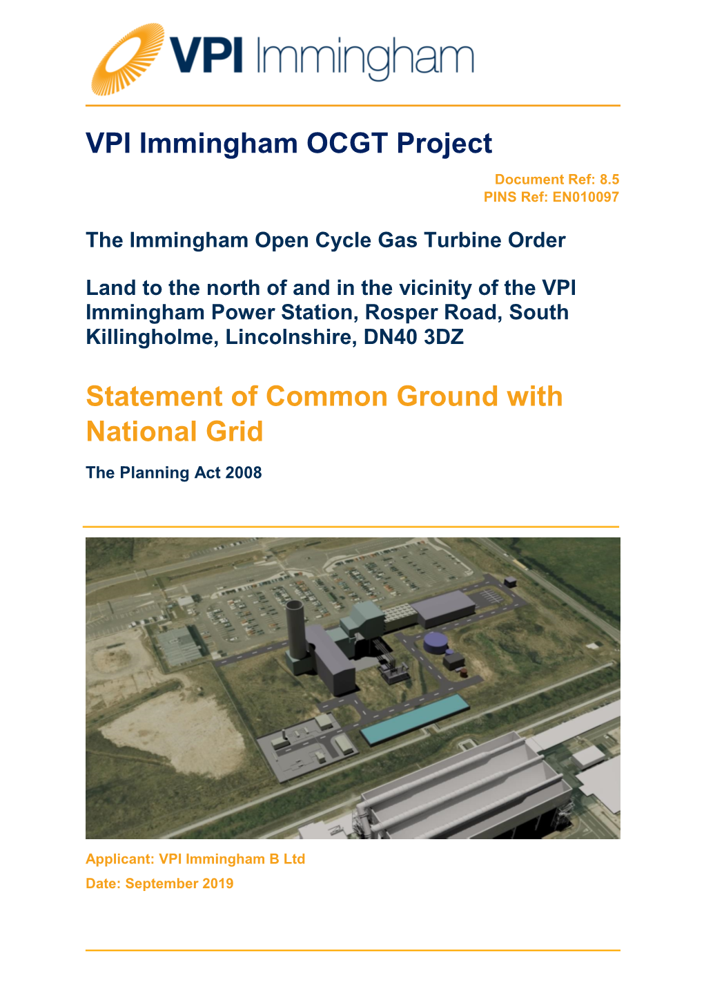 VPI Immingham OCGT Project Statement of Common Ground with National Grid