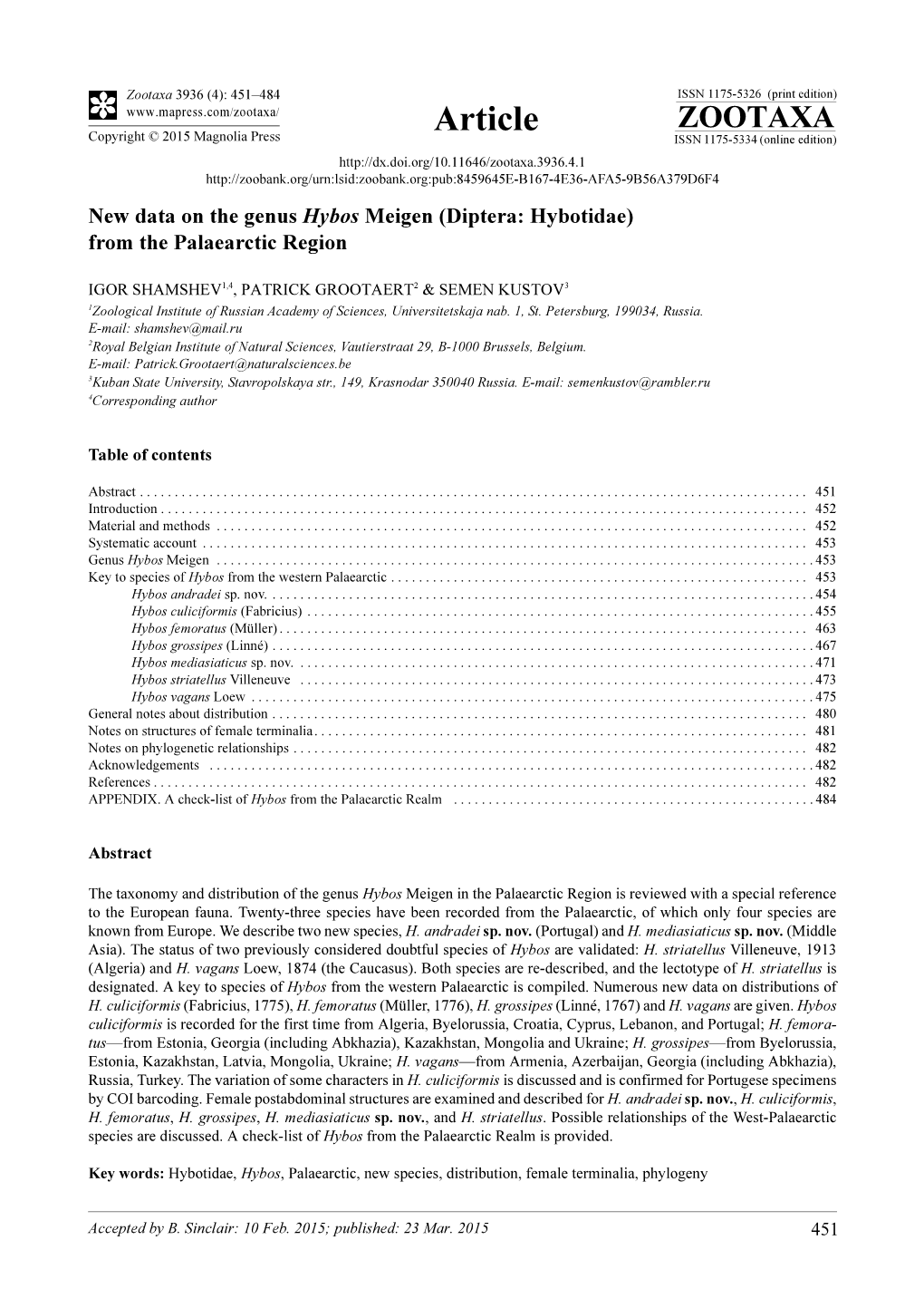 New Data on the Genus Hybos Meigen (Diptera: Hybotidae) from the Palaearctic Region