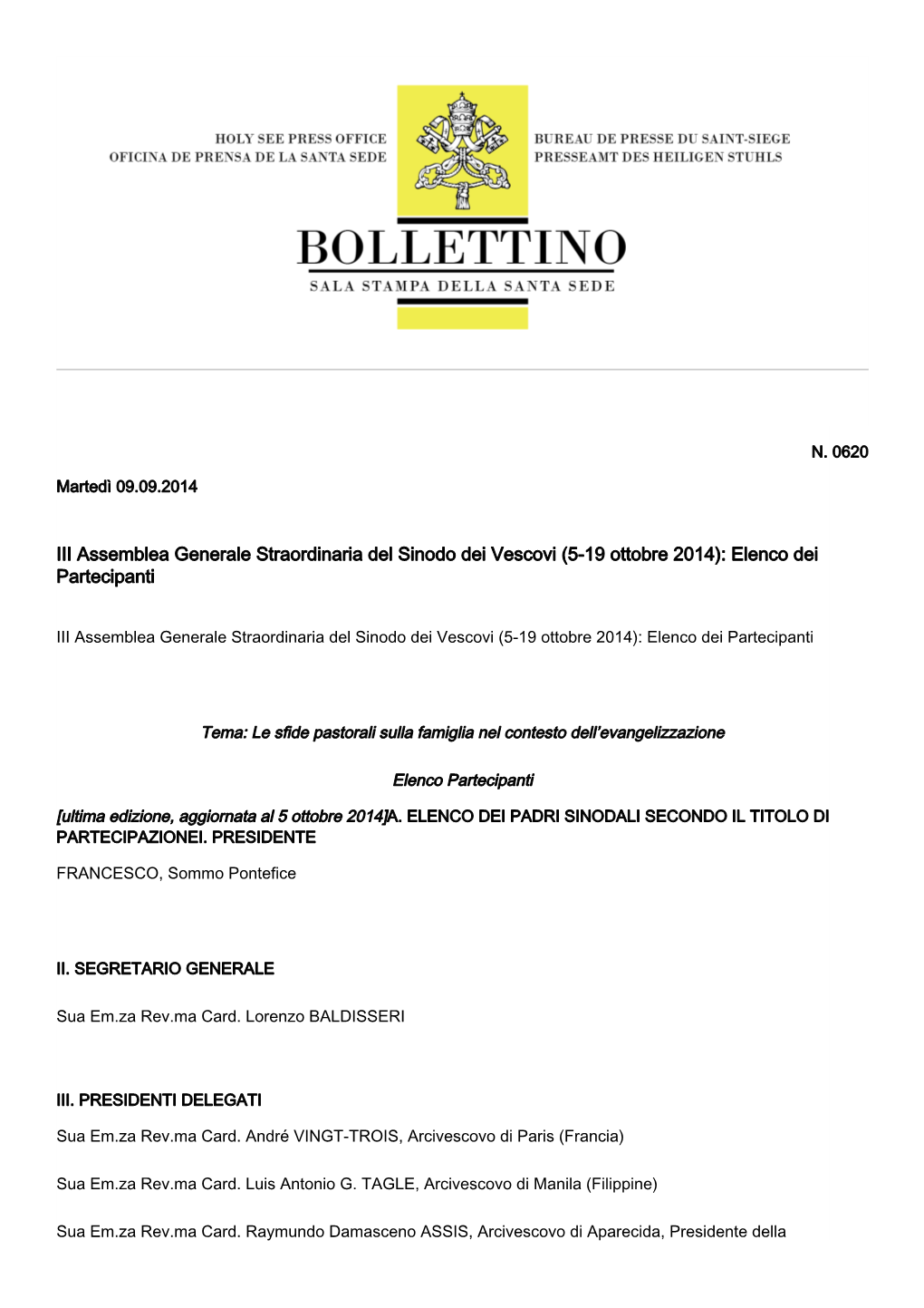 5-19 Ottobre 2014): Elenco Dei Partecipanti