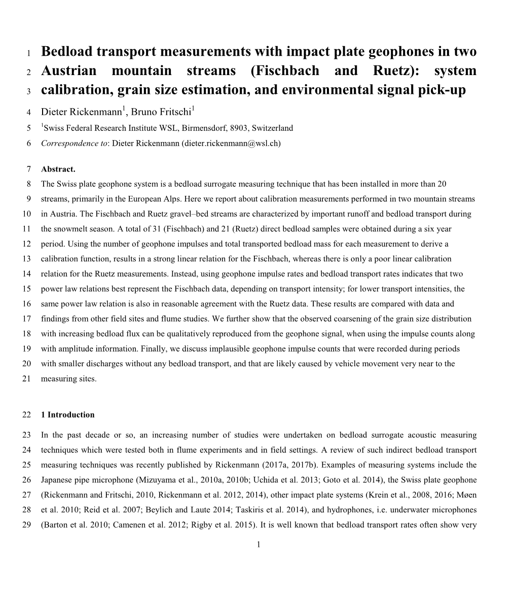 Bedload Transport Measurements with Impact Plate Geophones In