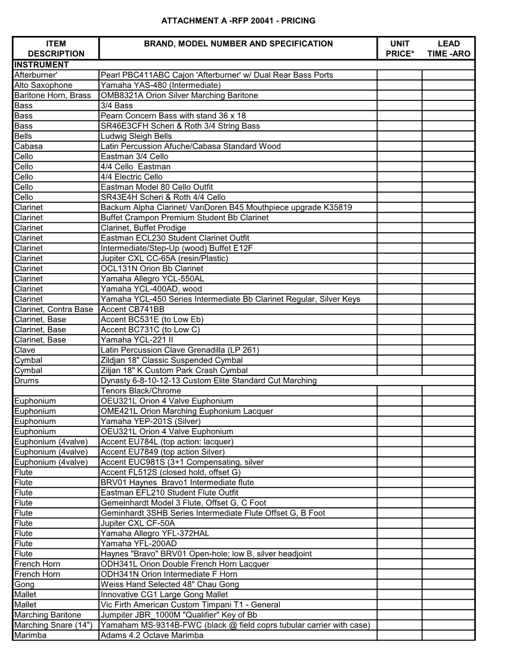 Attachment a -Rfp 20041 - Pricing