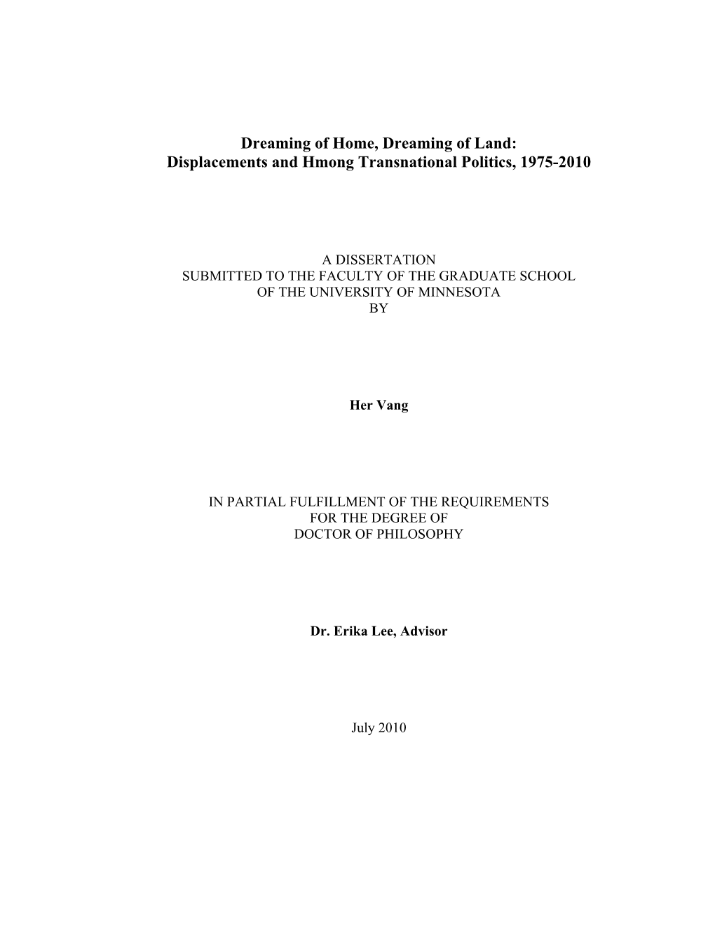 Displacements and Hmong Transnational Politics, 1975-2010