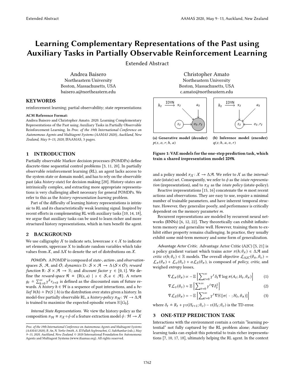 Learning Complementary Representations of the Past Using