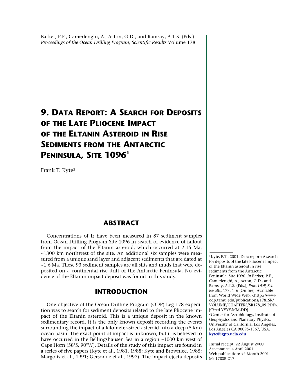 A Search for Deposits of the Late Pliocene Impact of the Eltanin Asteroid in Rise Sediments from the Antarctic Peninsula, Site 10961