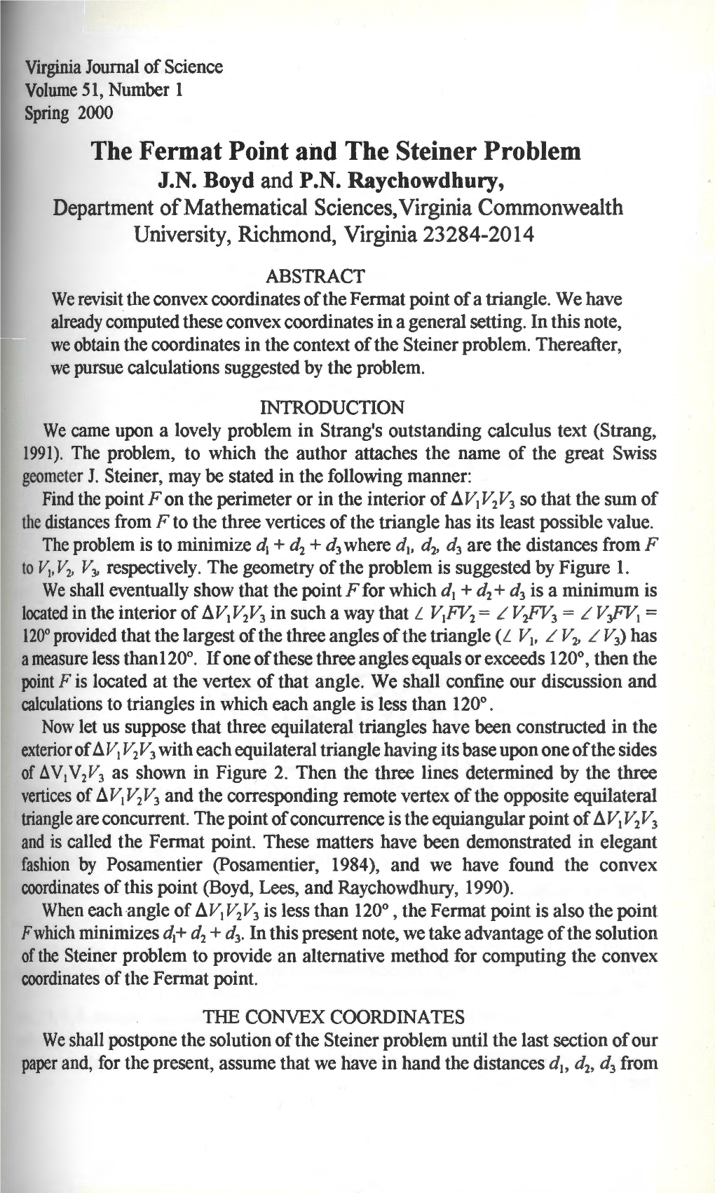 The Fermat Point Aild the Steiner Problem J.N