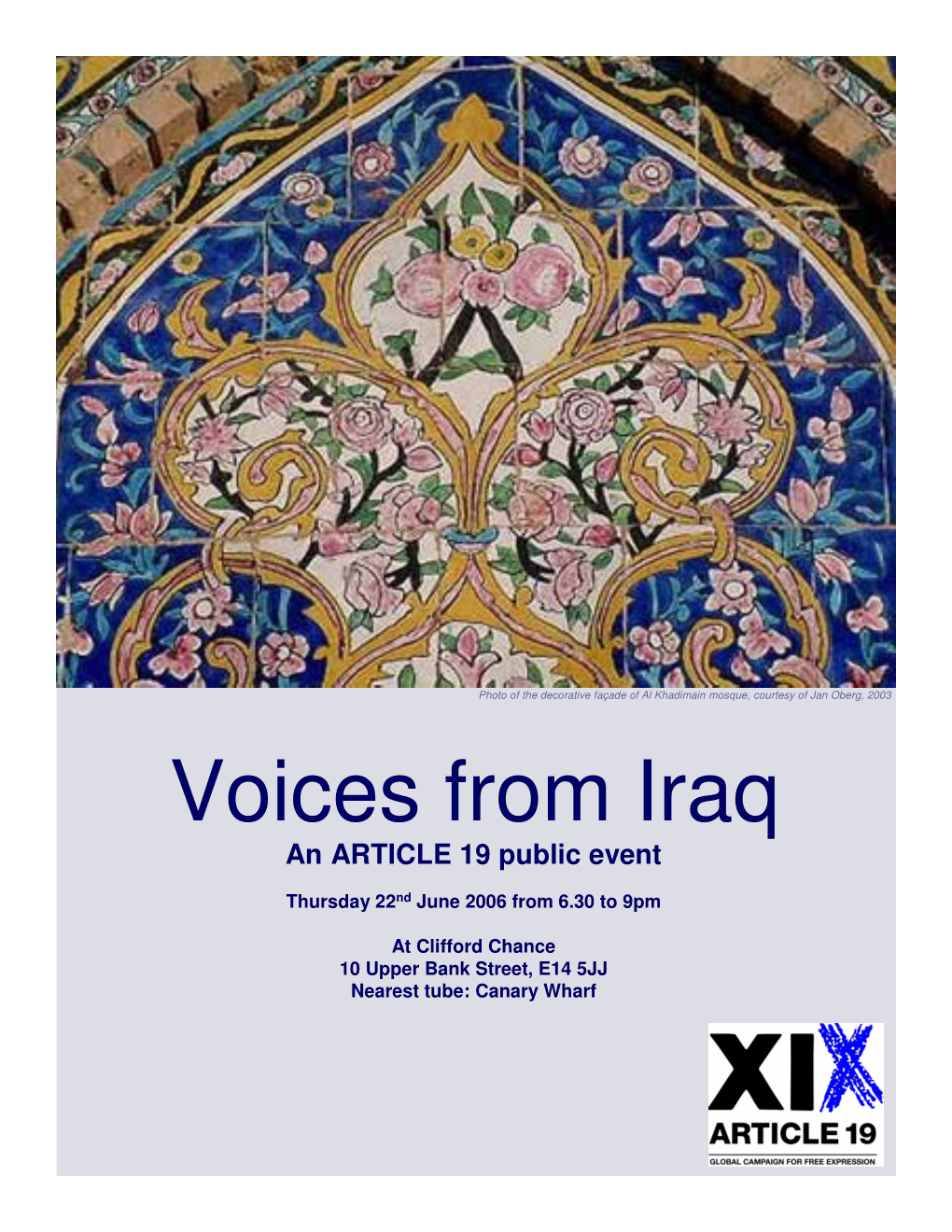 Voices from Iraq an ARTICLE 19 Public Event