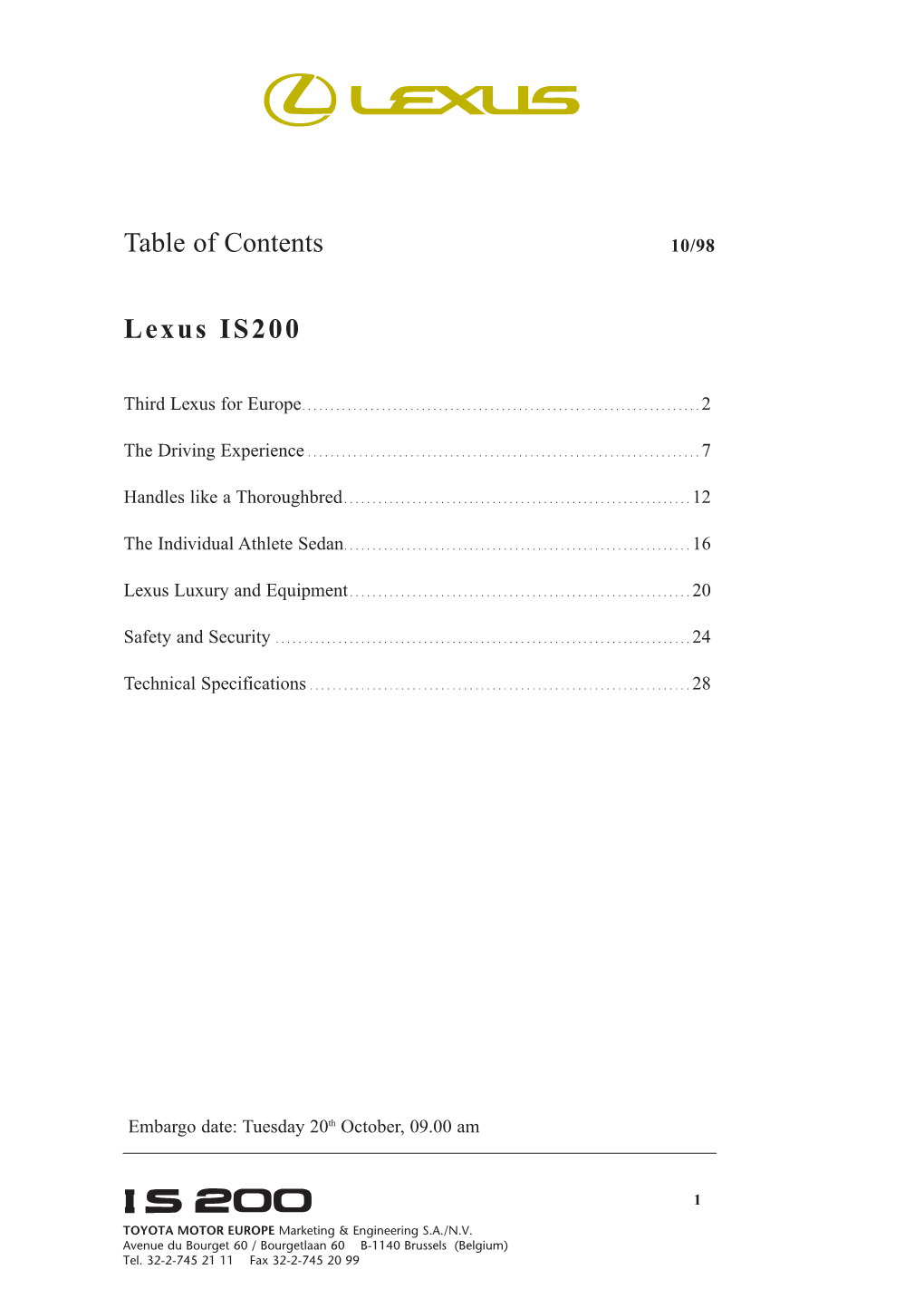 Table of Contents Lexus IS200
