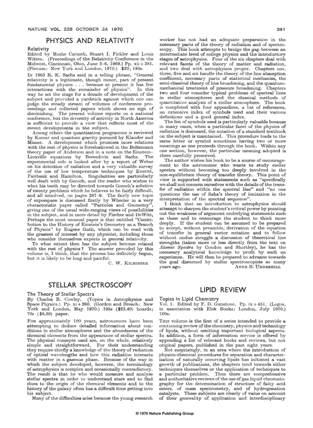 Physics and Relativity Stellar Spectroscopy Lipid