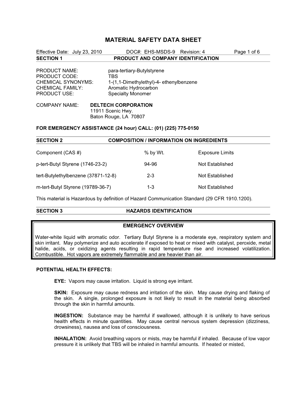 Material Safety Data Sheet s1