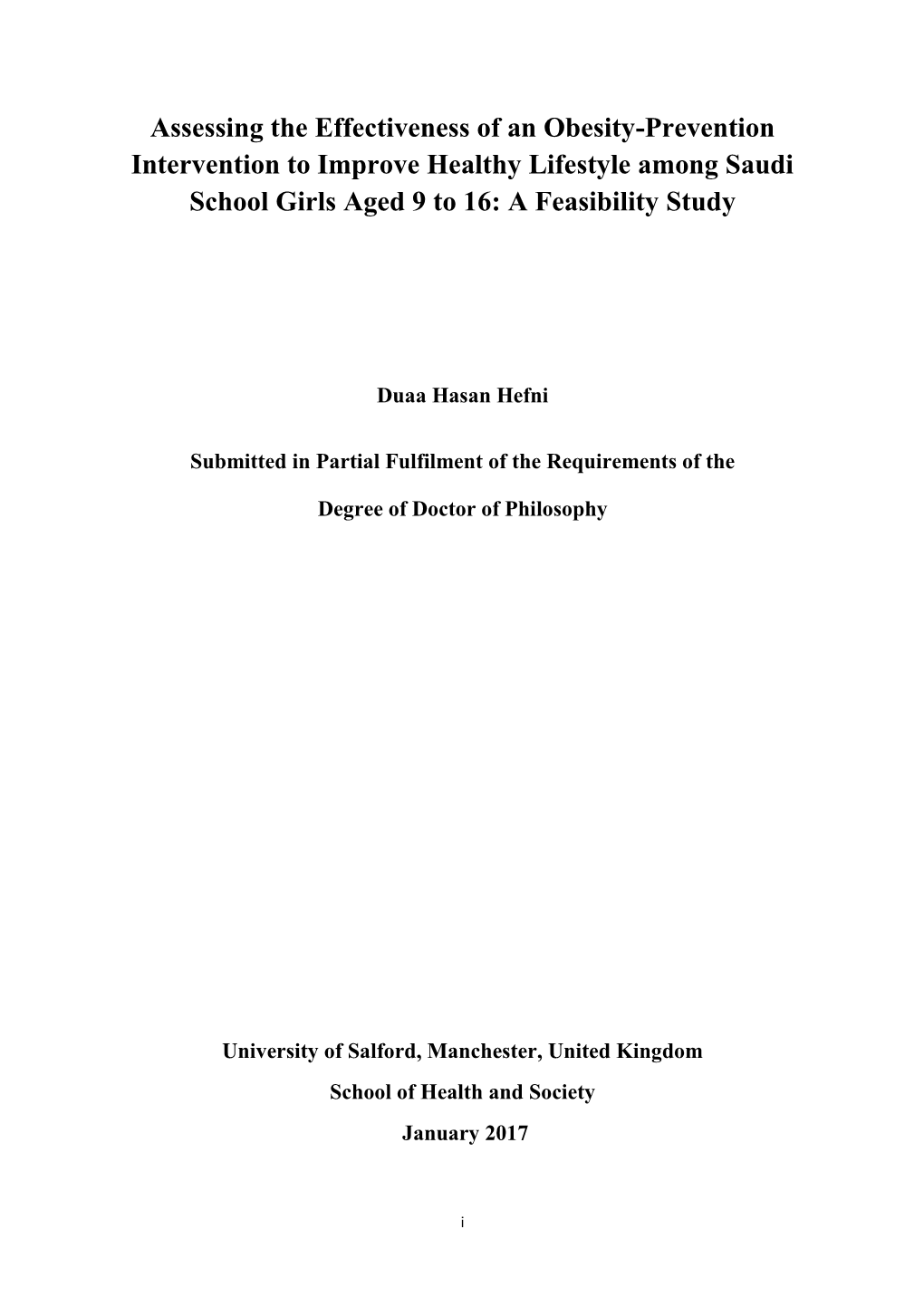 Assessing the Effectiveness of an Obesity-Prevention Intervention to Improve Healthy Lifestyle Among Saudi School Girls Aged 9 to 16: a Feasibility Study