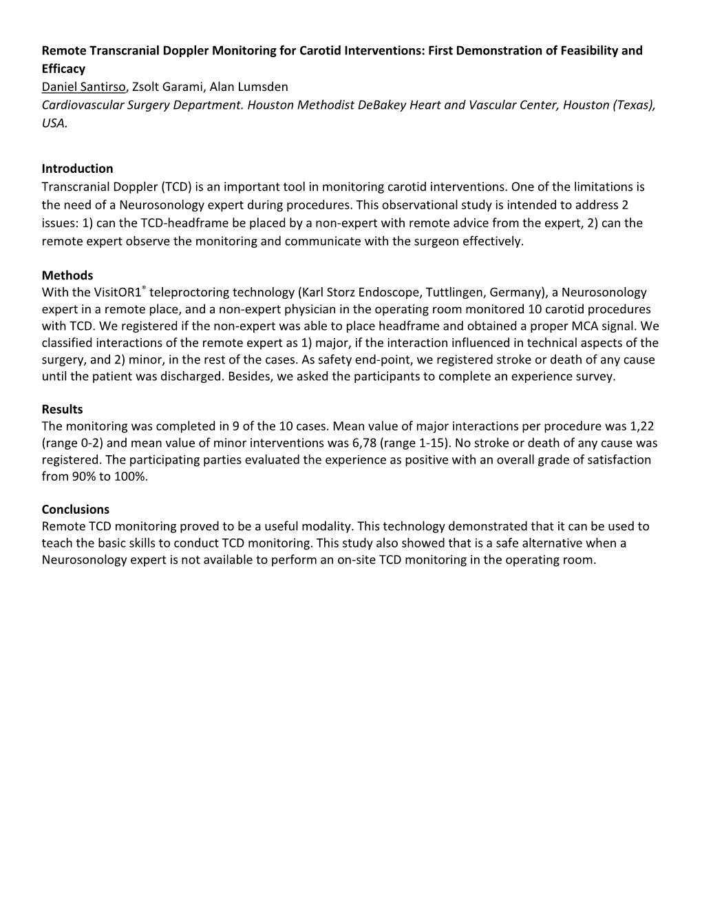 Remote Transcranial Doppler Monitoring for Carotid Interventions