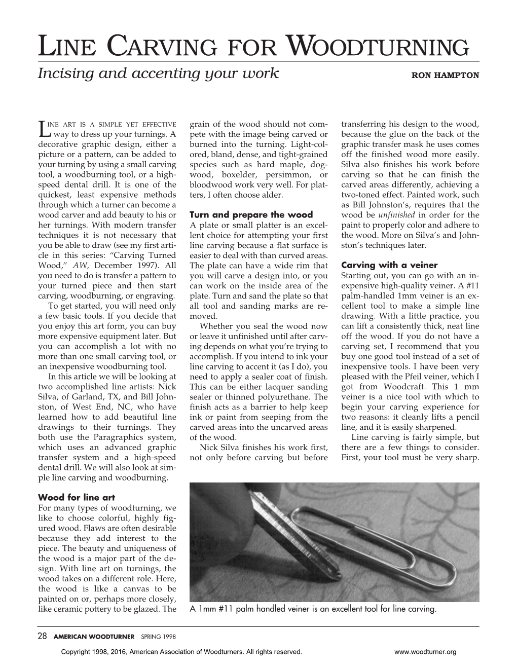 LINE CARVING for WOODTURNING Incising and Accenting Your Work RON HAMPTON