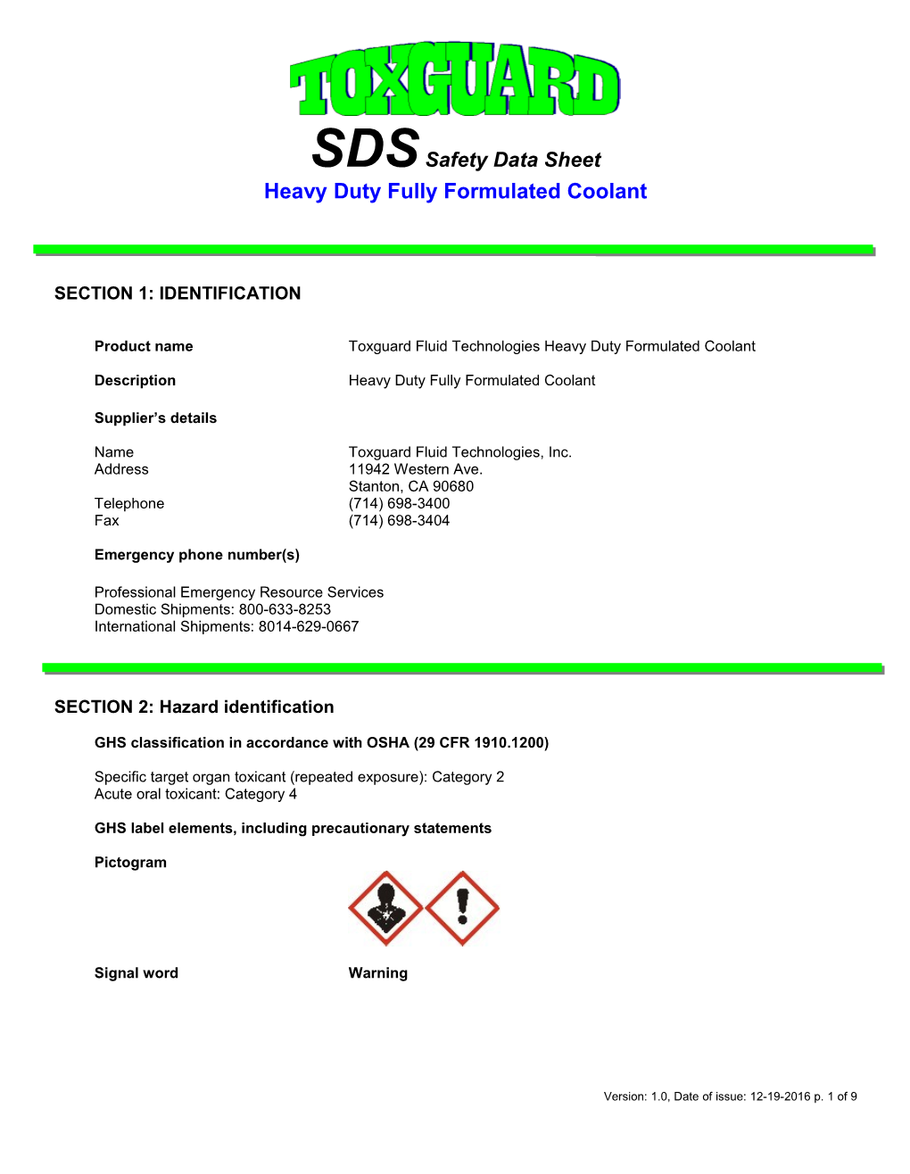 Heavy Duty Fully Formulated Coolant