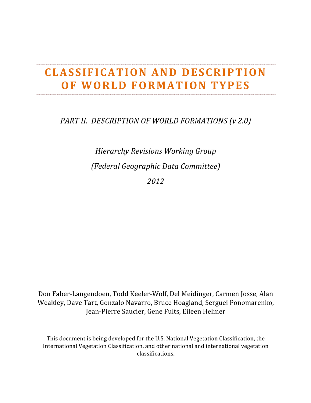 Classification and Description of World Formation Types