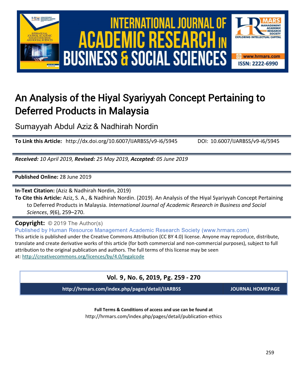 An Analysis of the Hiyal Syariyyah Concept Pertaining to Deferred Products in Malaysia