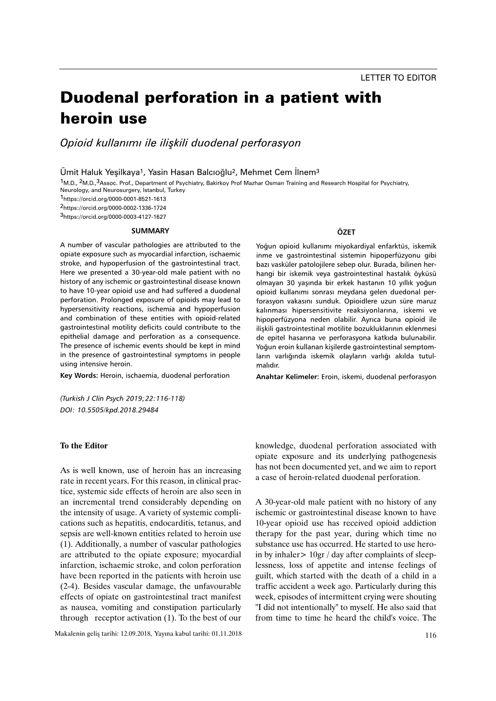 Duodenal Perforation in a Patient with Heroin Use