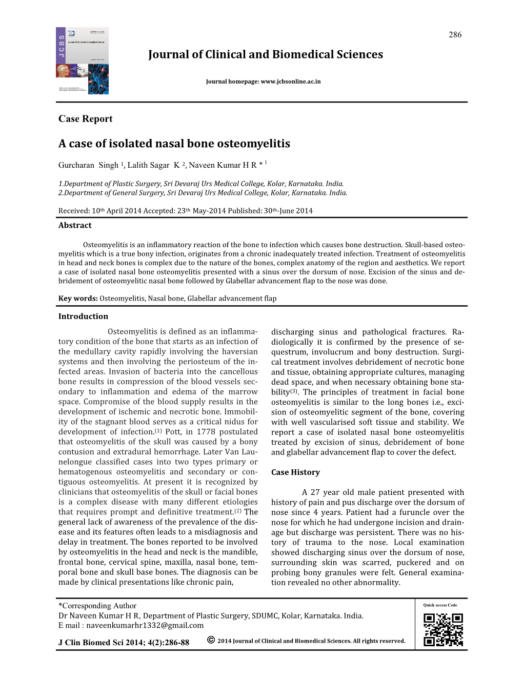 A Case of Isolated Nasal Bone Osteomyelitis