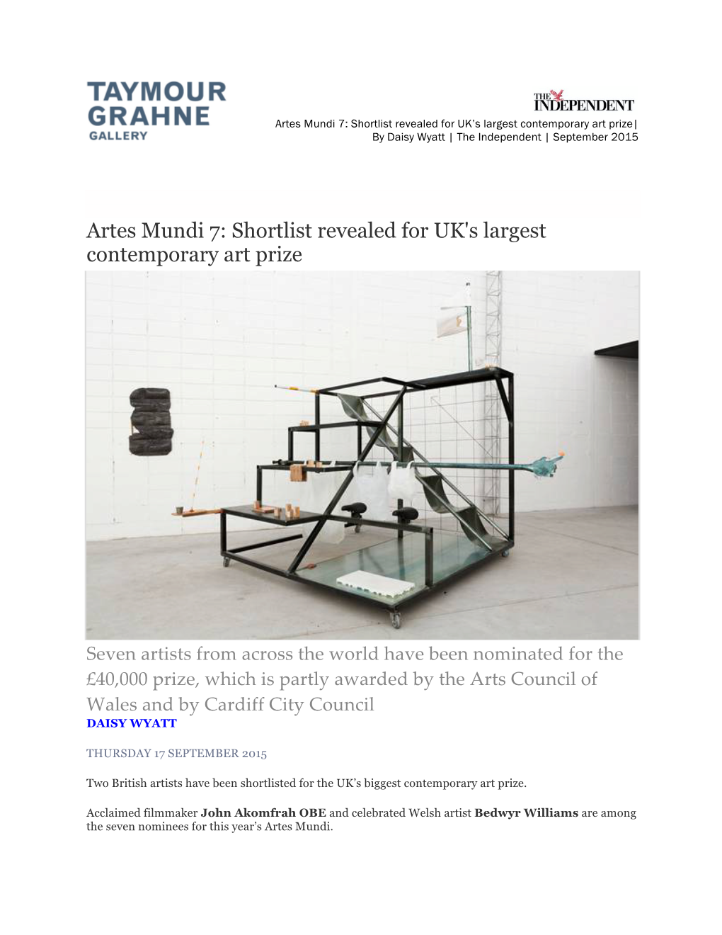 Artes Mundi 7: Shortlist Revealed for UK's Largest Contemporary Art Prize