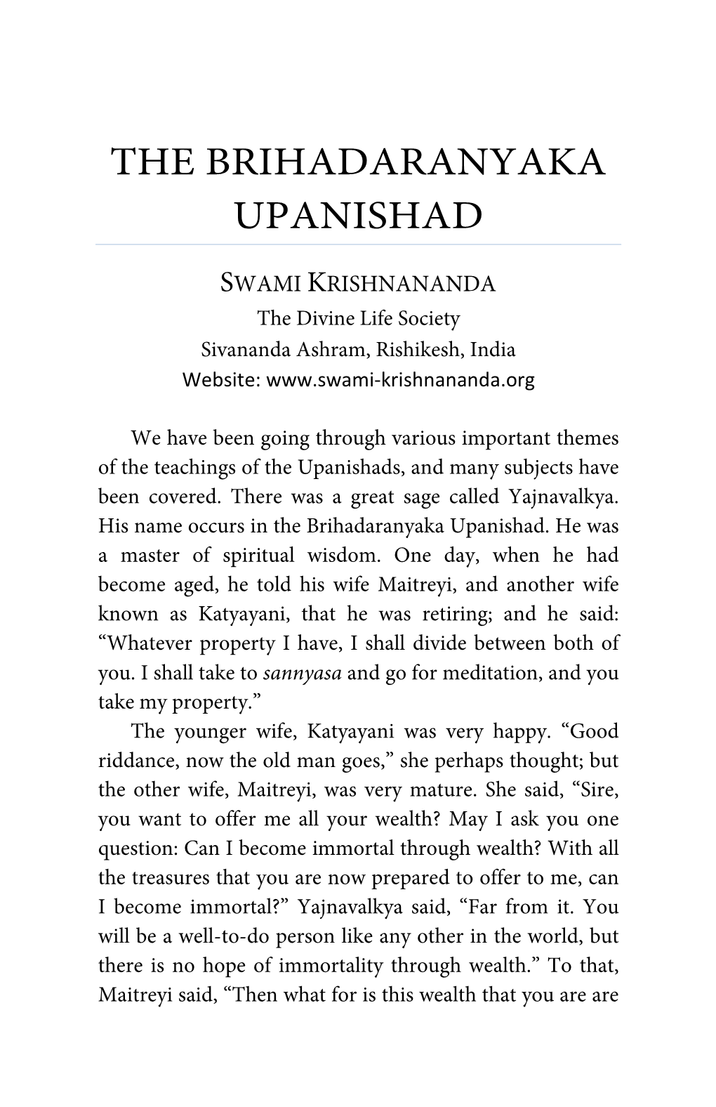 The Brihandaranyaka Upanishad