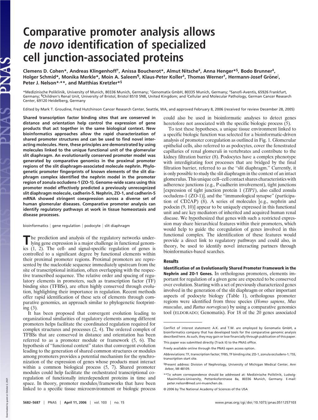 Comparative Promoter Analysis Allows De Novo Identification of Specialized Cell Junction-Associated Proteins