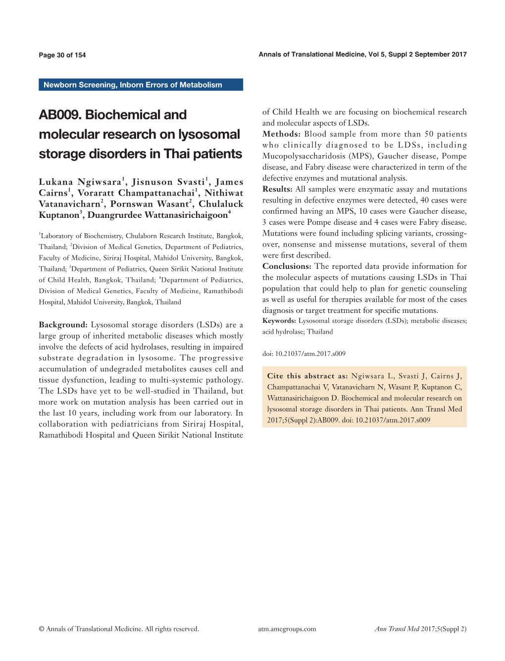 AB009. Biochemical and Molecular Research on Lysosomal Storage