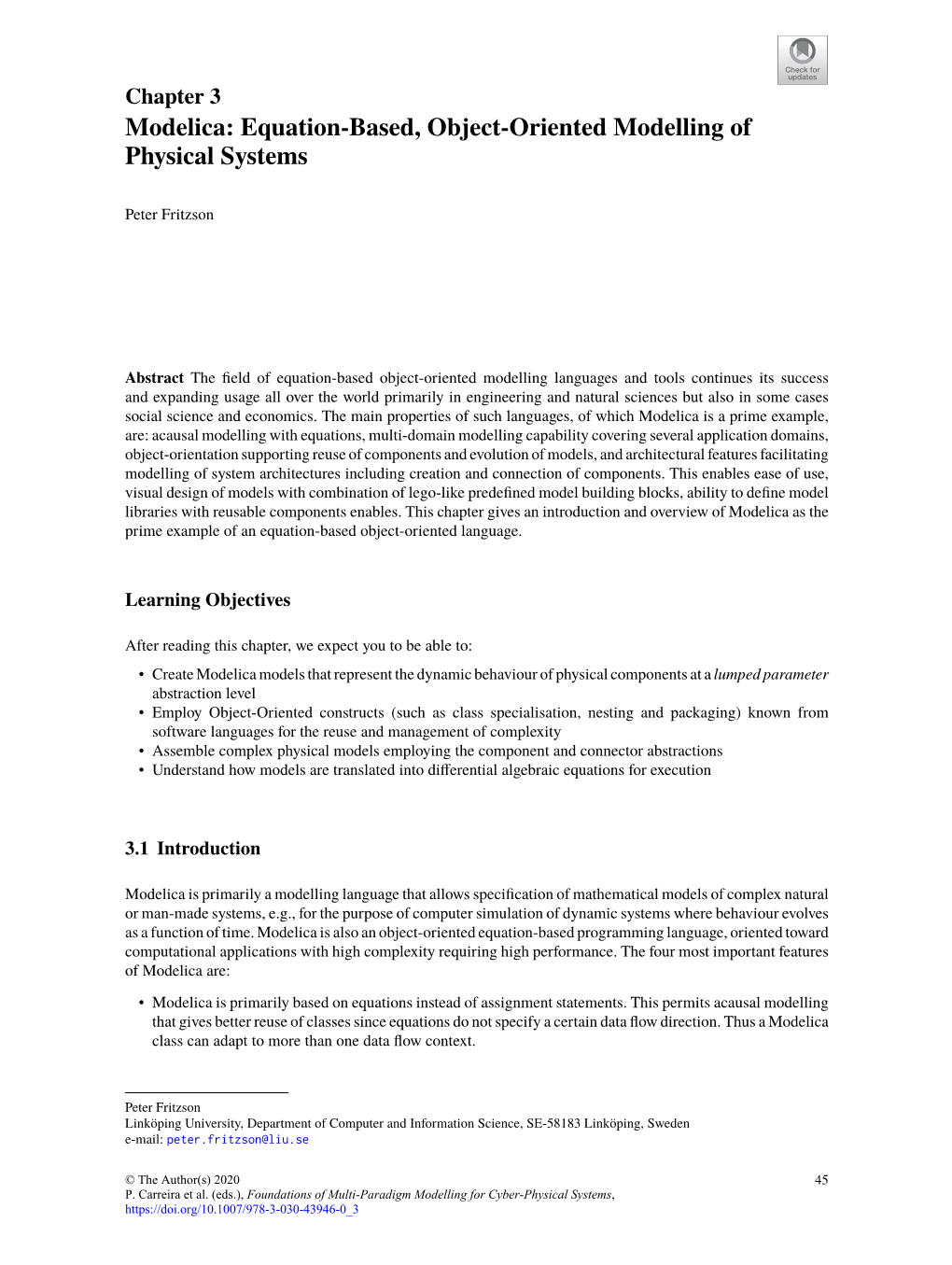 Modelica: Equation-Based, Object-Oriented Modelling of Physical Systems