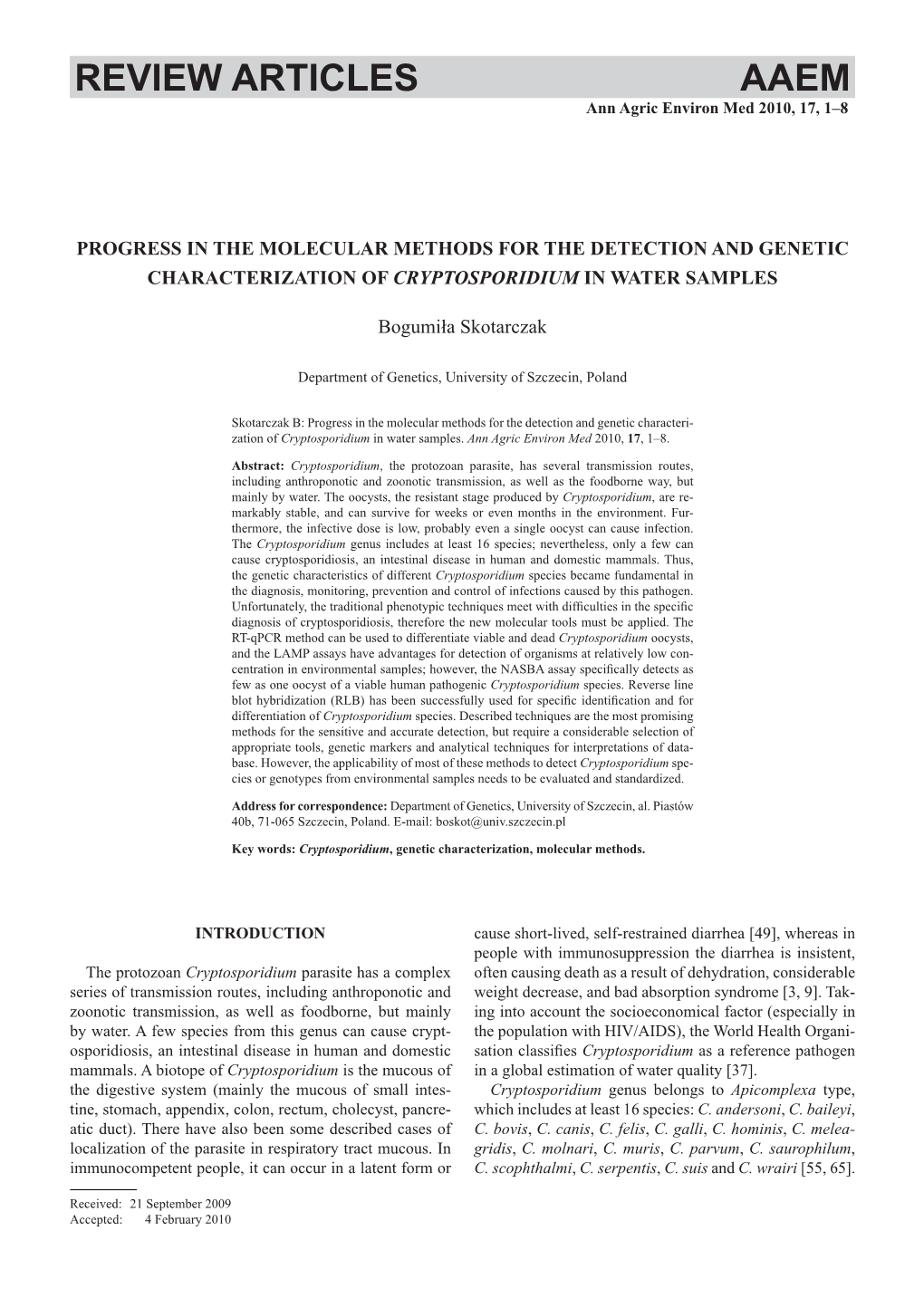 REVIEW ARTICLES AAEM Ann Agric Environ Med 2010, 17, 1–8