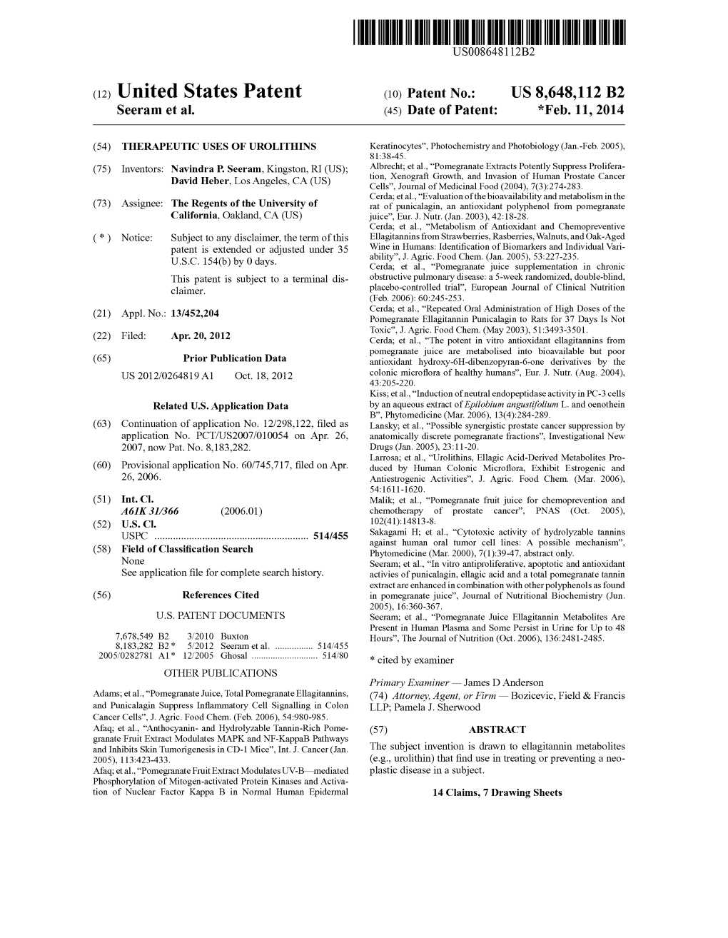 (12) United States Patent (10) Patent No.: US 8,648,112 B2 Seeram Et Al