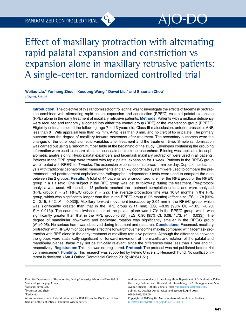 Effect of Maxillary Protraction with Alternating Rapid Palatal Expansion