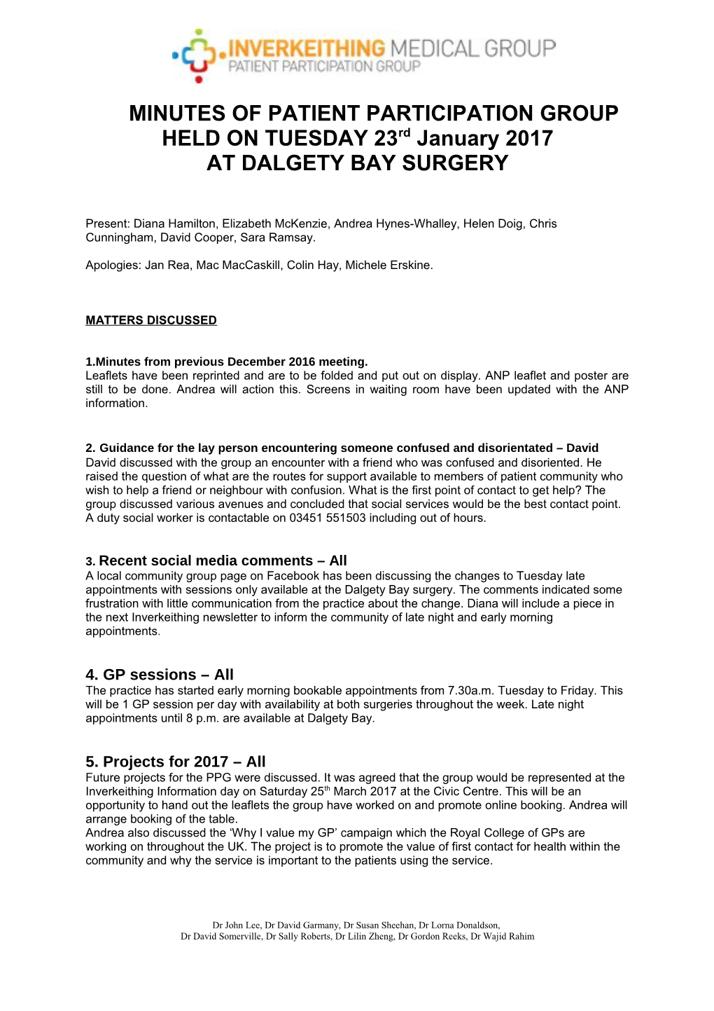 Minutes of Patient Participation Group