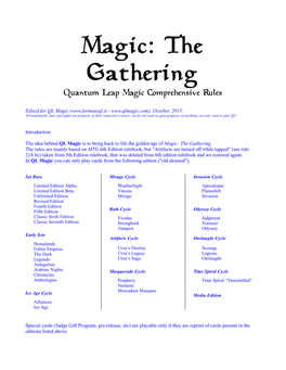 Magic: the Gathering Quantum Leap Magic Comprehensive Rules