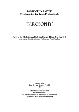 TAROSOPHY PAPERS #1 Marketing for Tarot Professionals